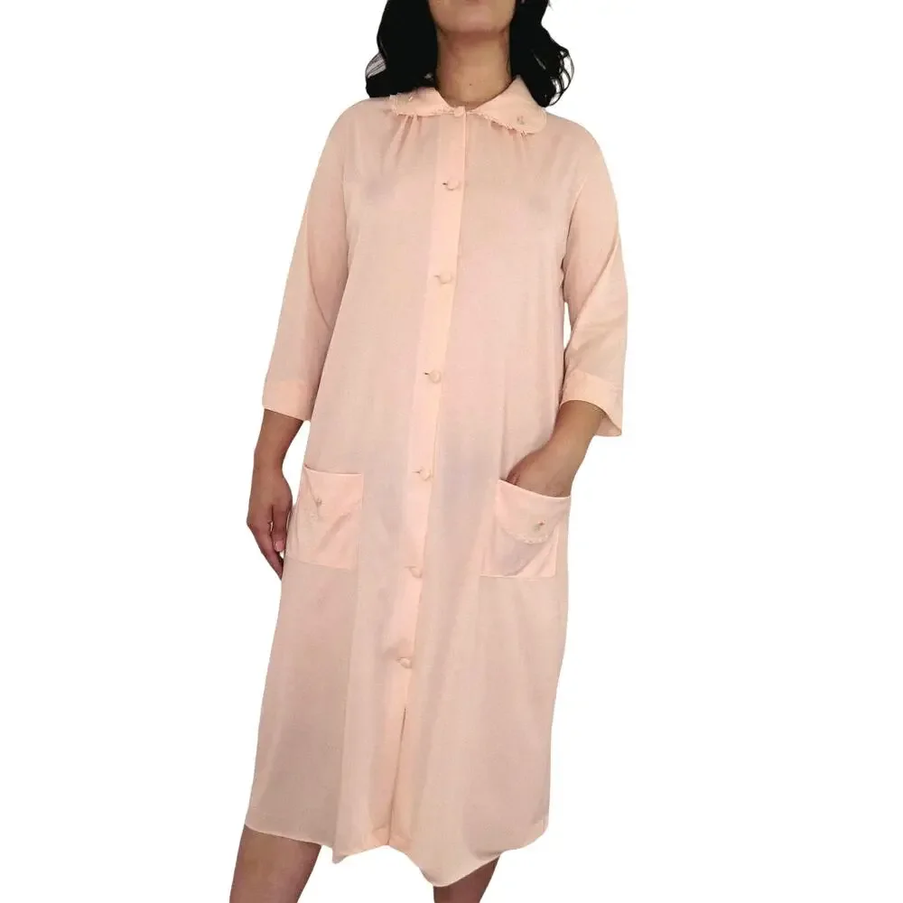 1970s Henson Kickernick Pink Vintage Nightgown Button Front Floral Medium